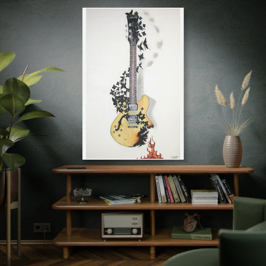 Matte Canvas, Stretched, 1.25" Acrylic Painting Print/ Music Never Dies Guitar