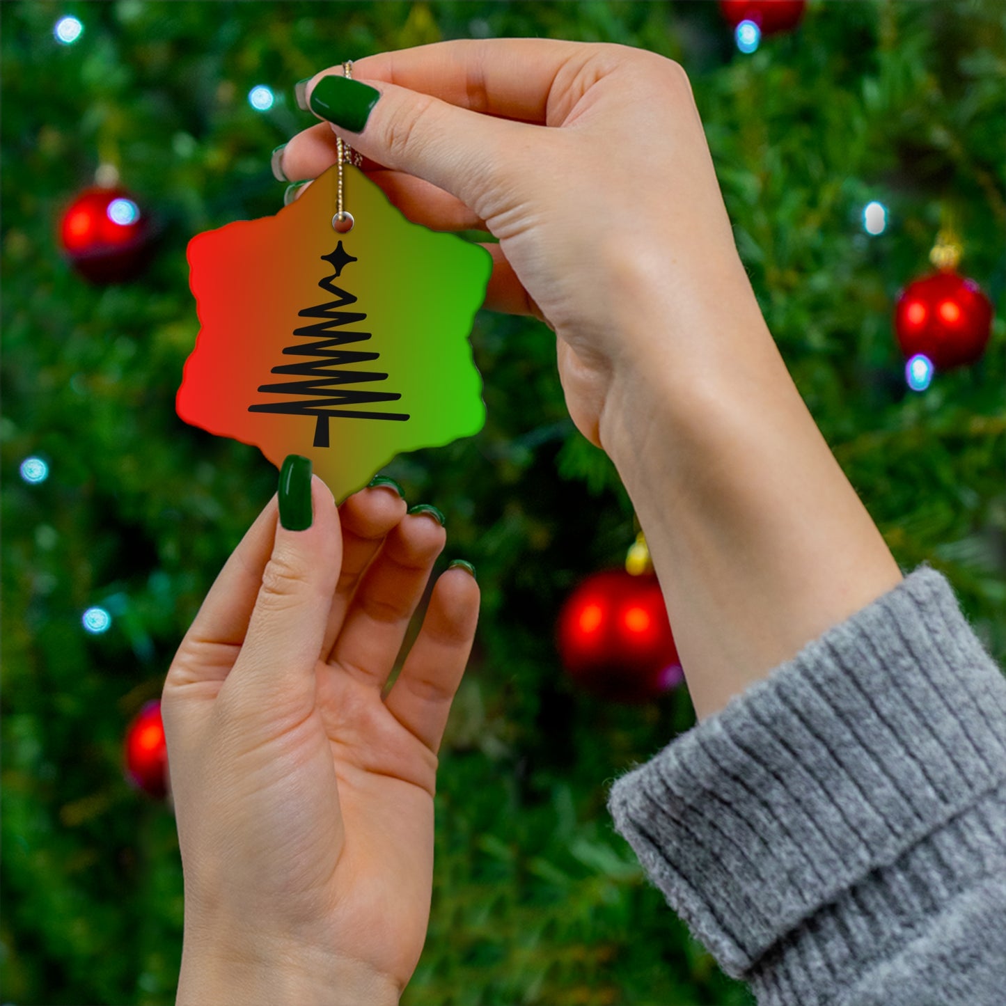 Ceramic Ornament, 4 Shapes/Red/Green Gradient/Christmas Tree