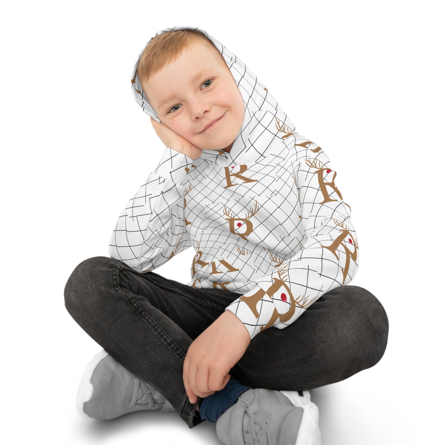 Children's Hoodie (AOP)/R/ Rudolph Red Nose Reindeer/White