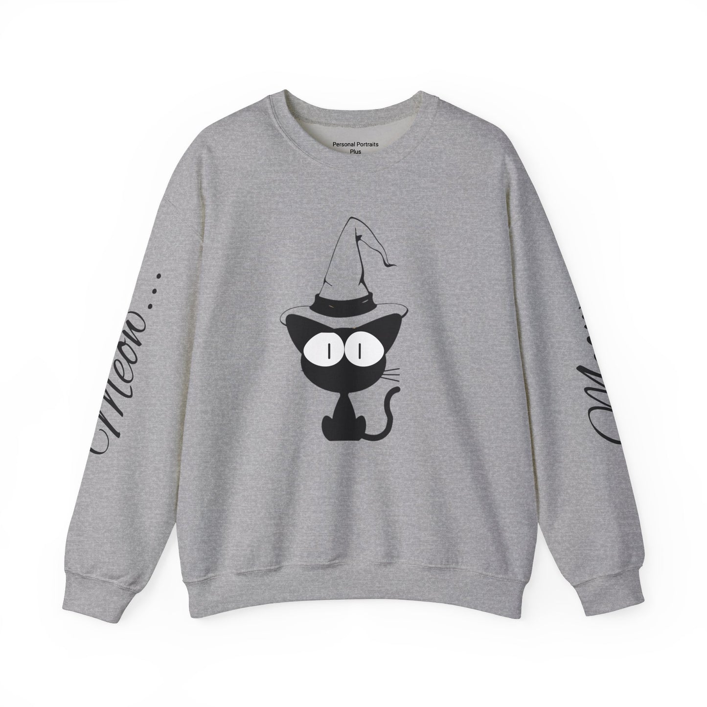 Womans Heavy Blend™ Crewneck Sweatshirt/Cat in a Hat/Holiday/Text down the Arm