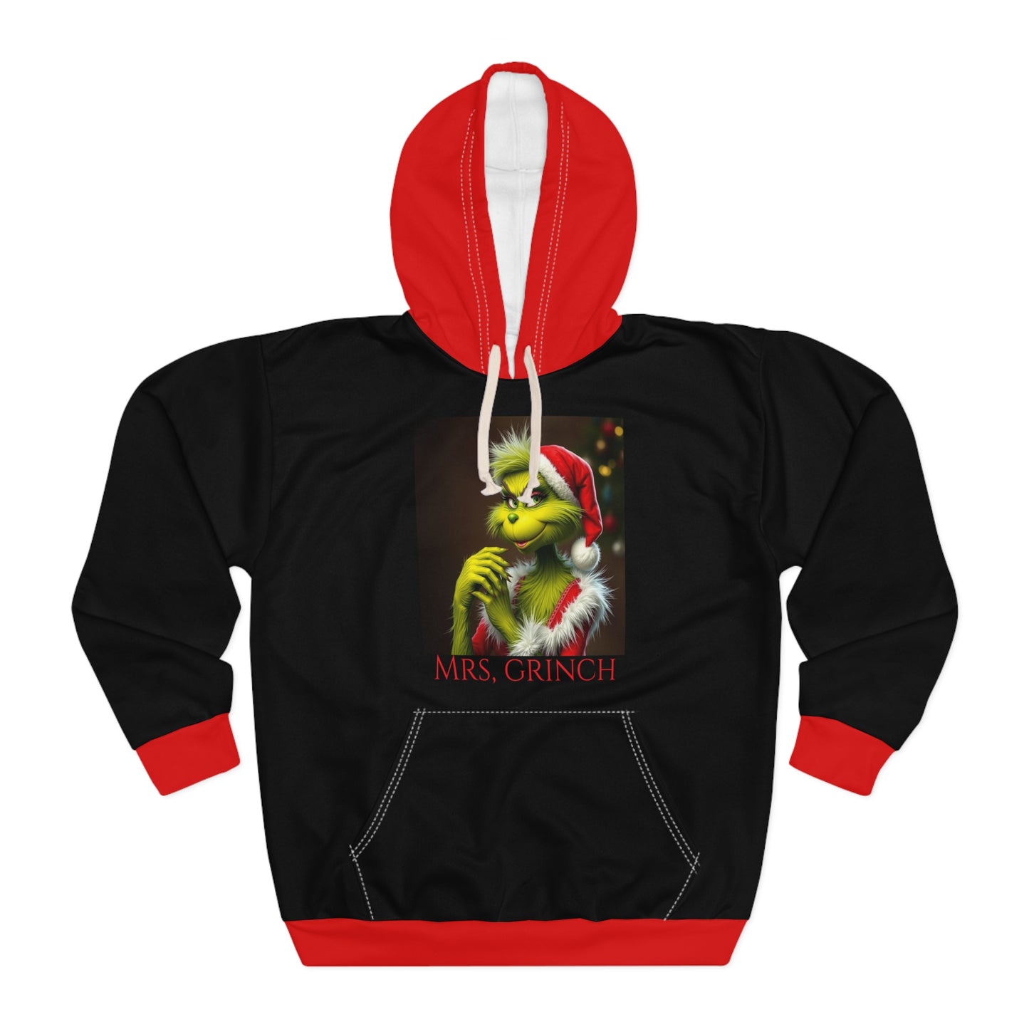 Unisex Pullover Hoodie (AOP)/Mrs. Grinch/Black