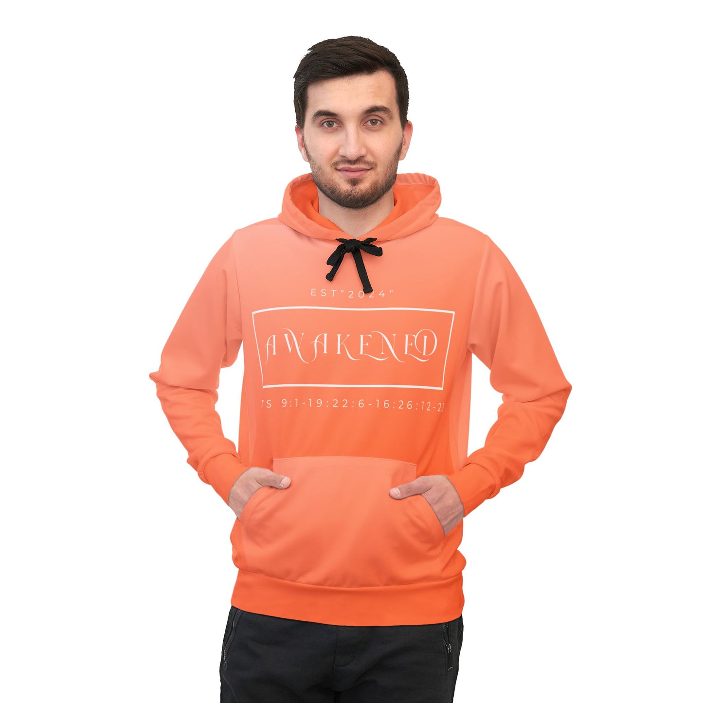 Unisex Athletic Hoodie (AOP)/Awakened/Baby Orange/Bible Scripture/Rectangle