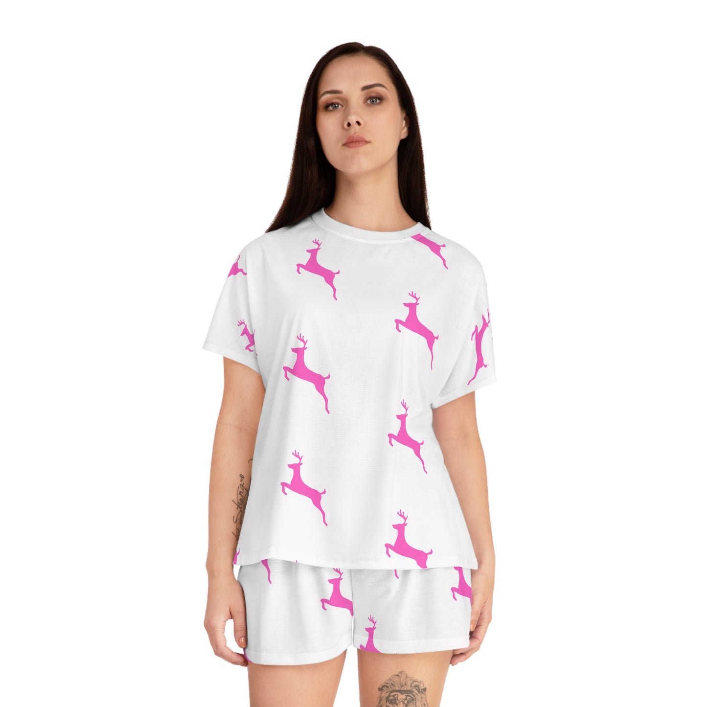 Women's Short Pajama Set (AOP)/Pink Reindeer/Holiday