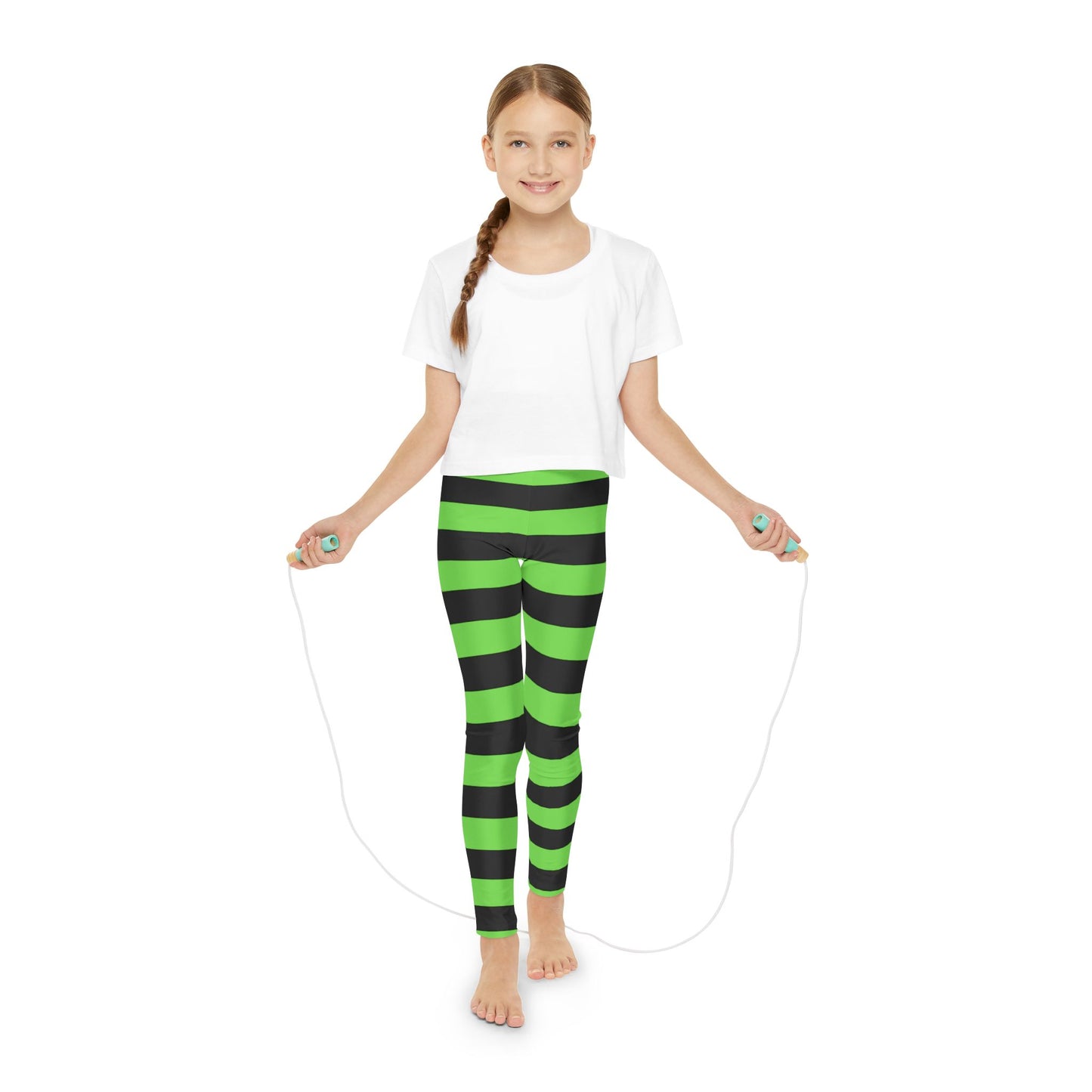 Youth Full-Length Leggings (AOP)/Witch Stripes/Green