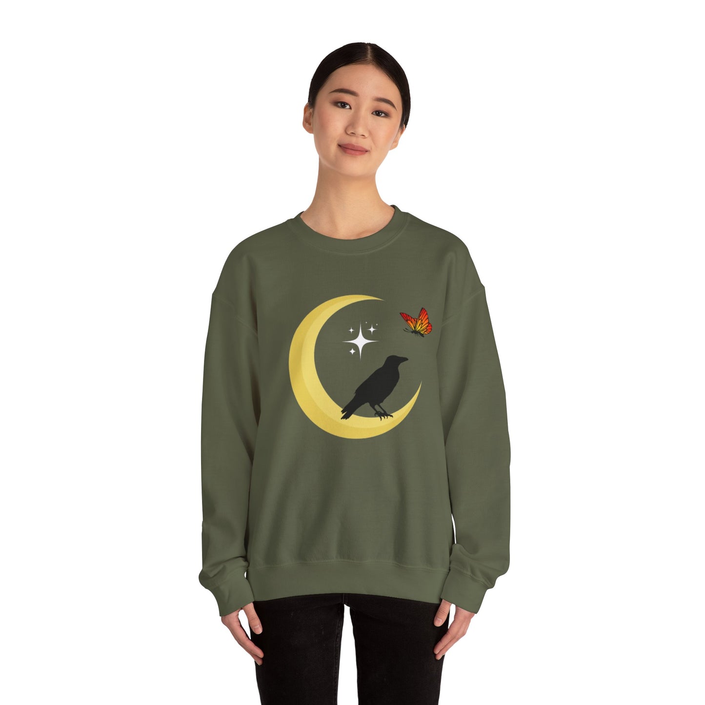 Woman's Heavy Blend™ Crewneck Sweatshirt/ Crow on the moon/White star/Fall