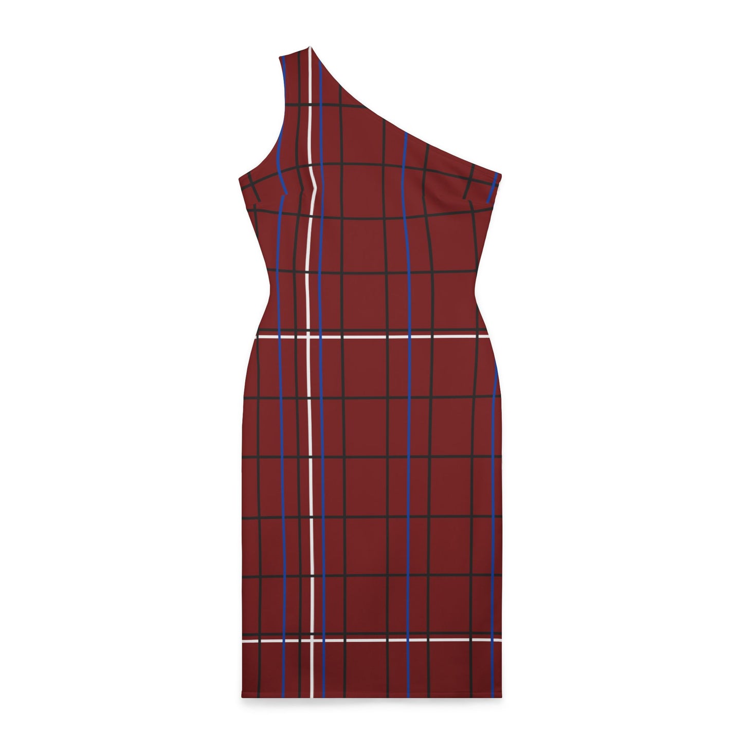 Woman's Shoulder Dress (AOP) Maroon/Red/Blue/White/ Black/Plaid