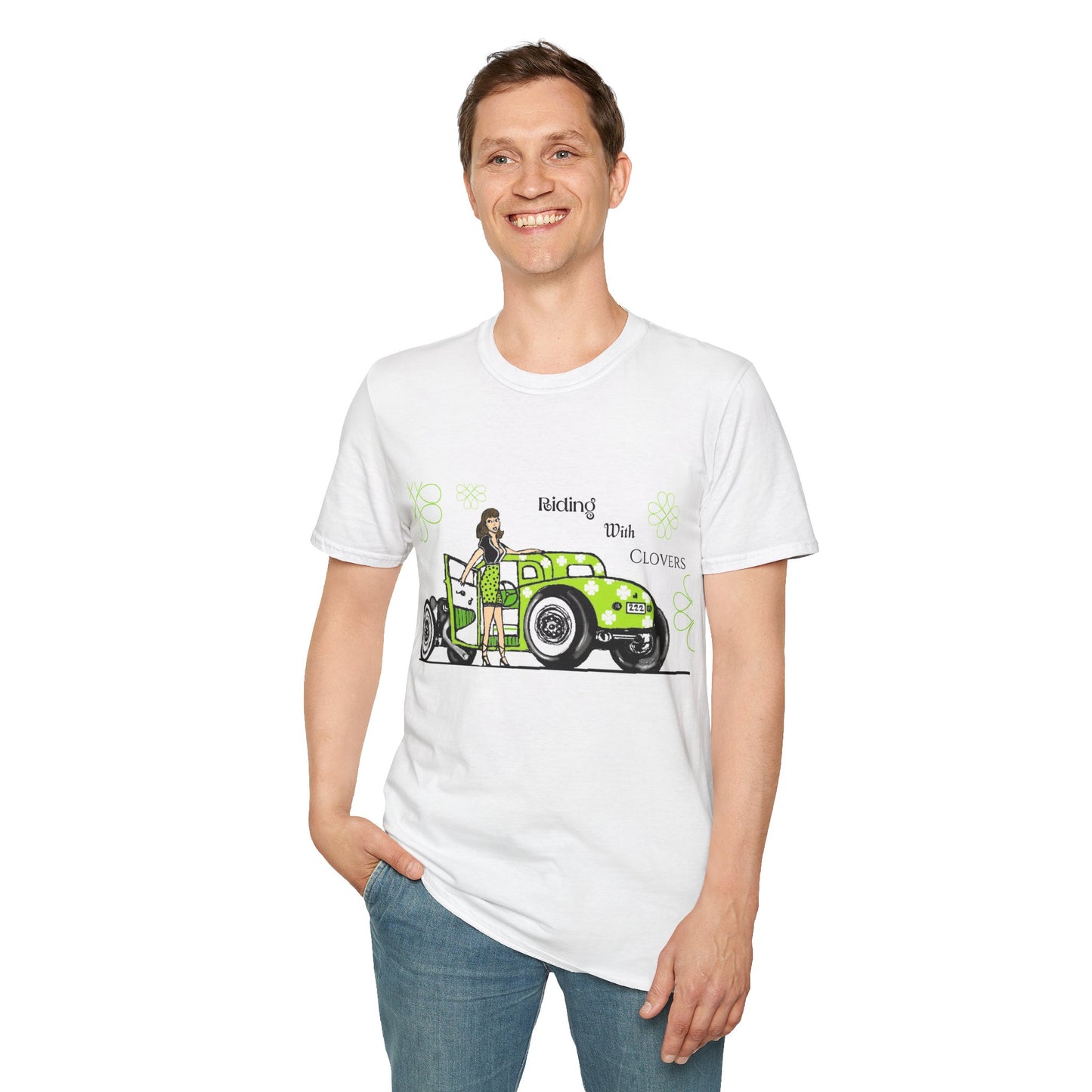 Unisex Softstyle T-Shirt/Riding with Clovers/brunnett