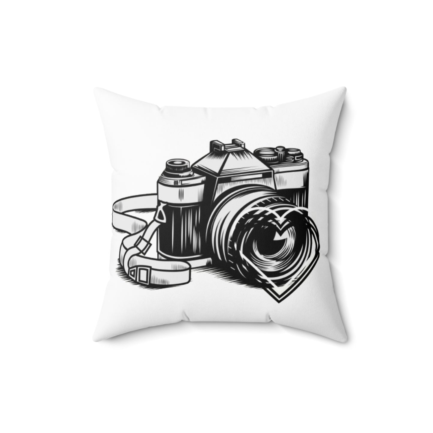 Spun Polyester Square Pillow/Camera Loves you/Black/White/BG