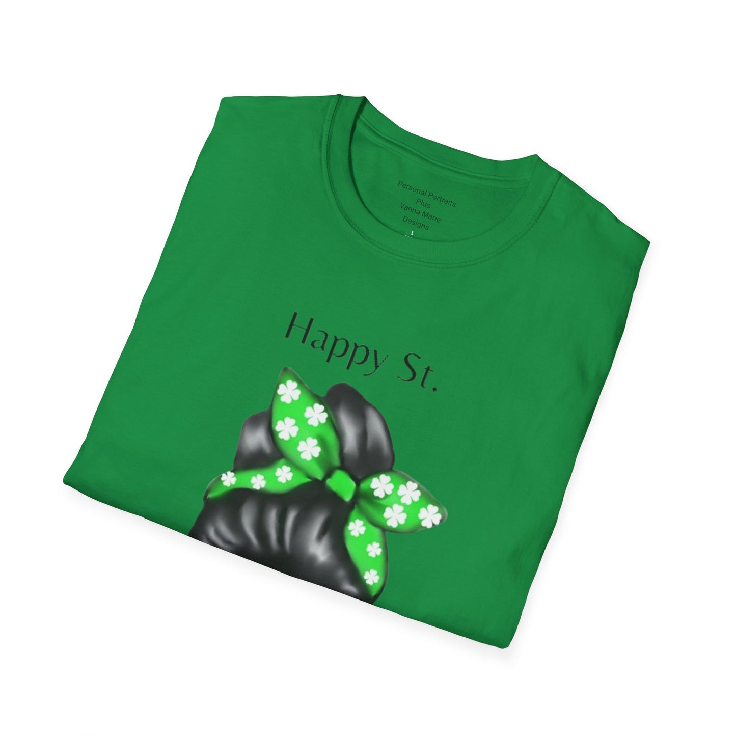 Unisex Softstyle T-Shirt/Happy St. Patricks' Day/ Woman/ Brunette/ Black Glasses/Green Clovers