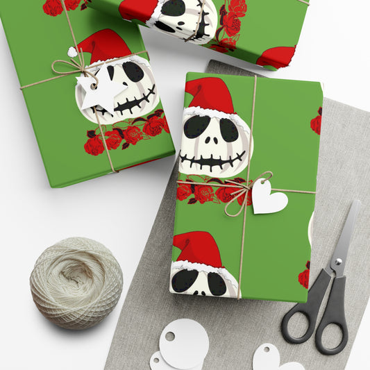 Holiday Gift Wrap Papers White Jack o lantern/ Red Santa Hat/Red Roses/Green