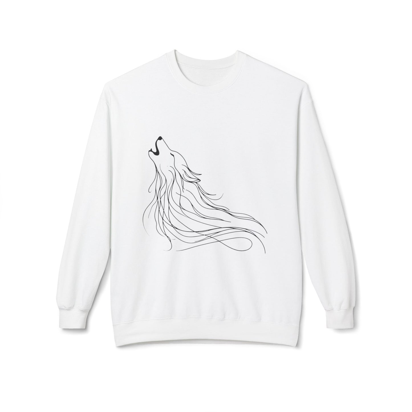 Unisex Midweight Softstyle Fleece Crewneck Sweatshirt/ Howling Wolf/ Line Art