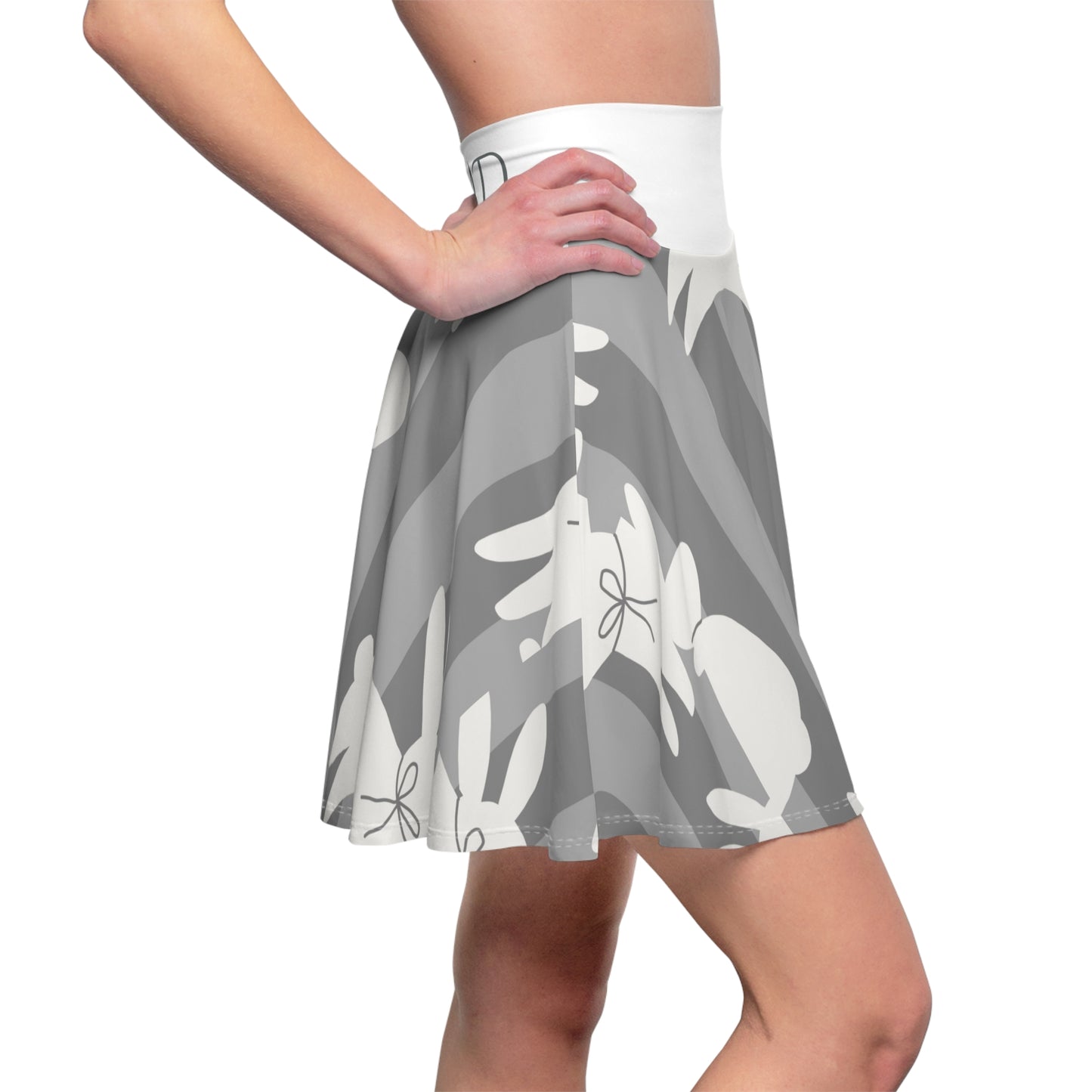 Women's Easter Skirt (AOP)/White Bunnies/Grey Background