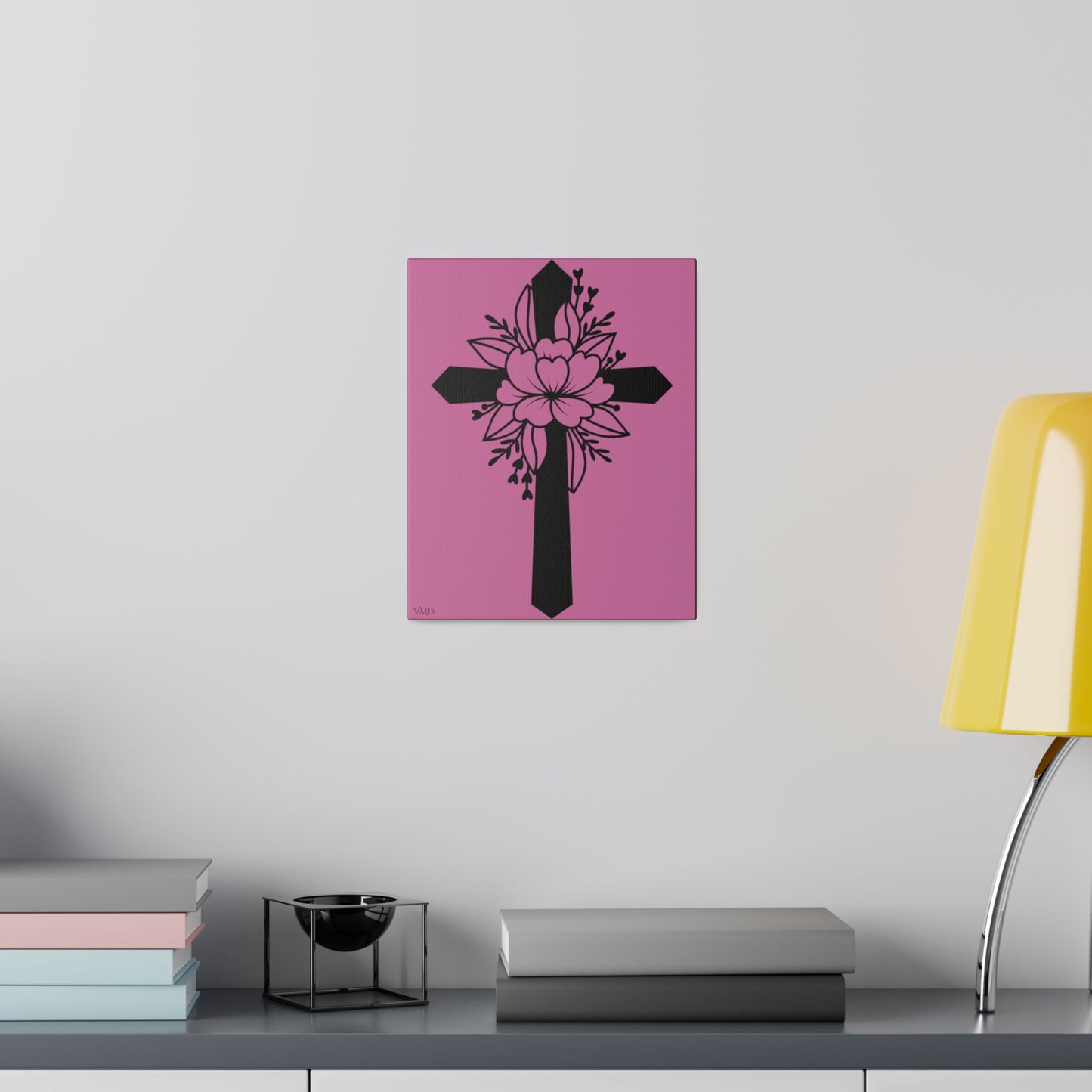 Digital Portrait Print, 0.75"/Floral Cross/Pink BG