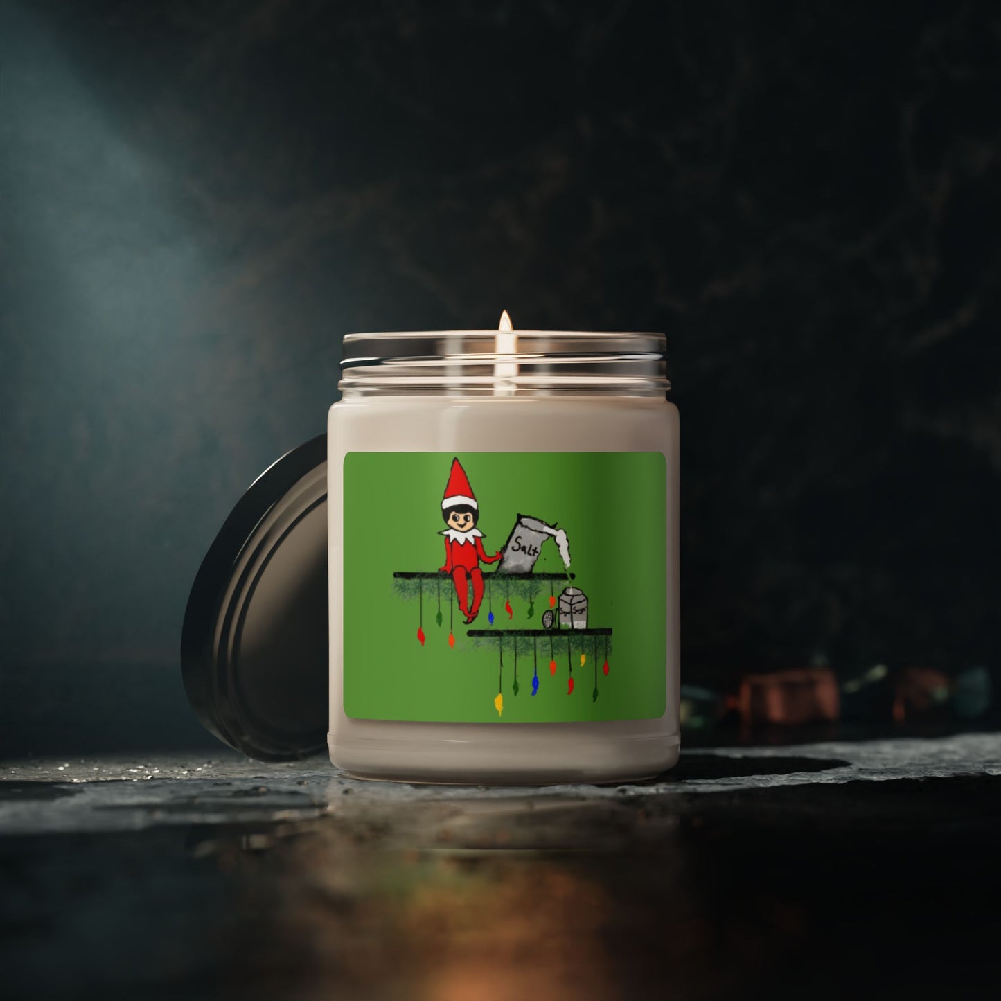 Scented Soy Candle, 9oz/Holiday Funny/Caucasian Elf on the Shelf/ Salt in the Sugar