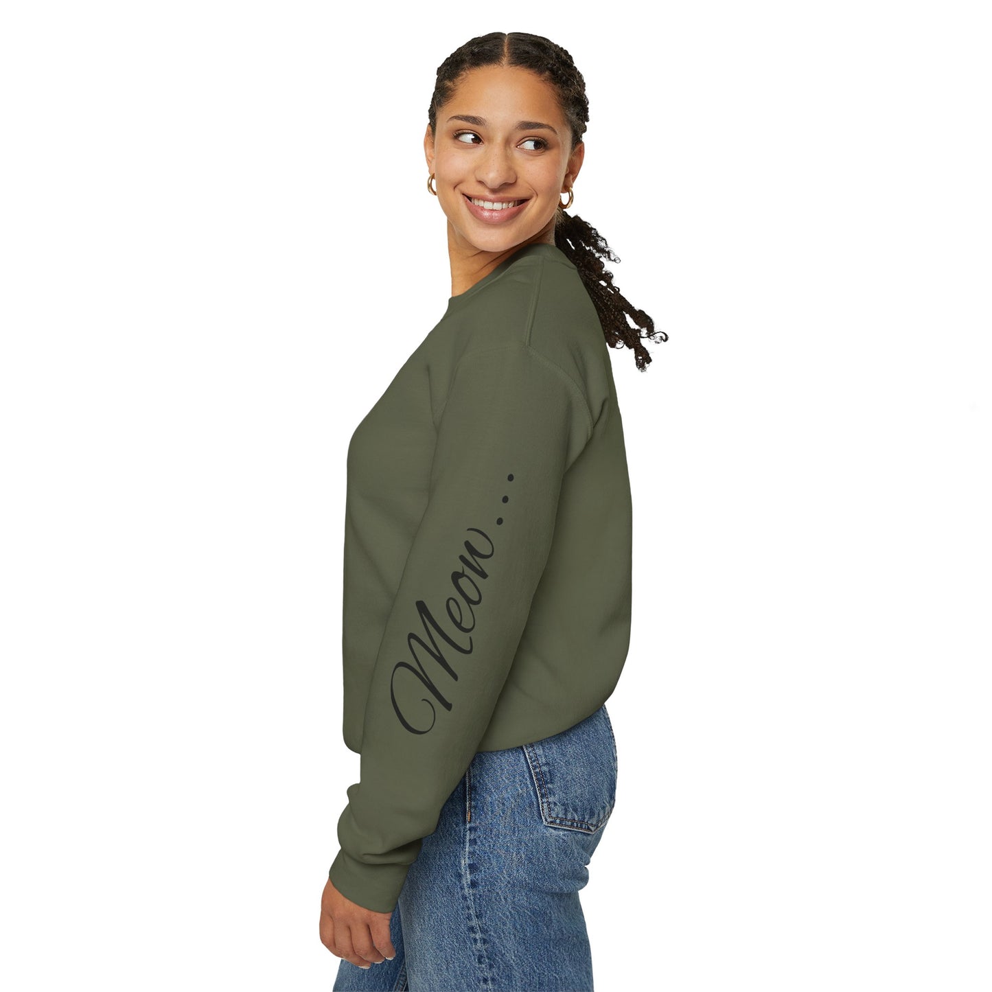 Womans Heavy Blend™ Crewneck Sweatshirt/Cat in a Hat/Holiday/Text down the Arm