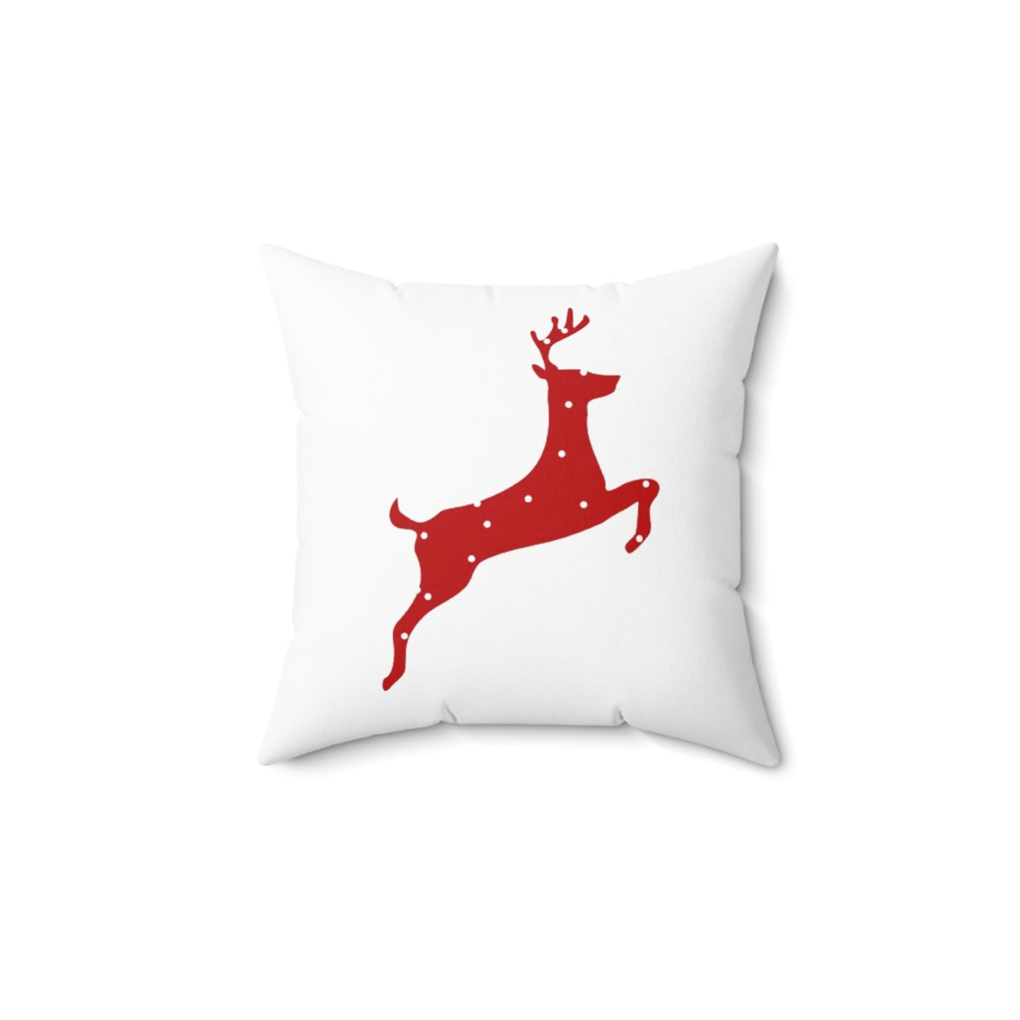 Spun Polyester Square Pillow/ Red Poke a Dot reindeer/Holiday/White