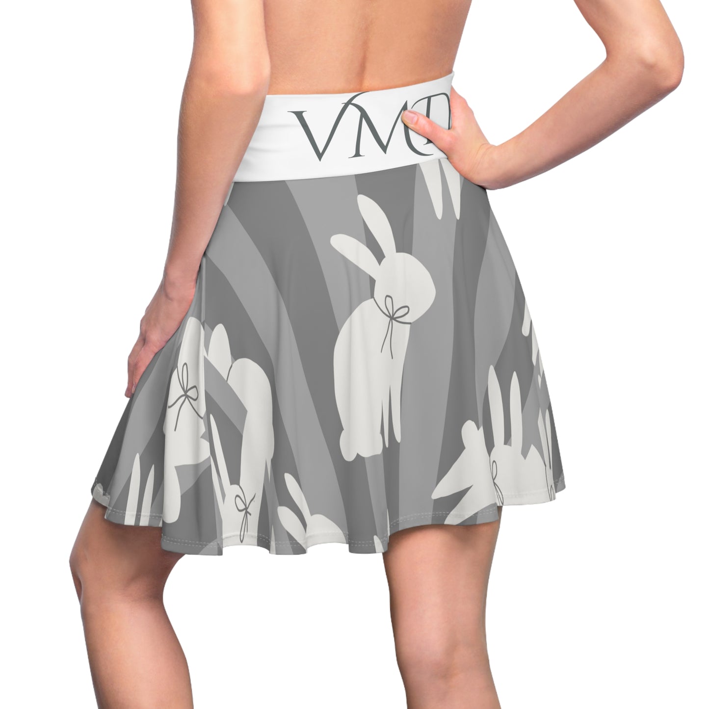 Women's Easter Skirt (AOP)/White Bunnies/Grey Background