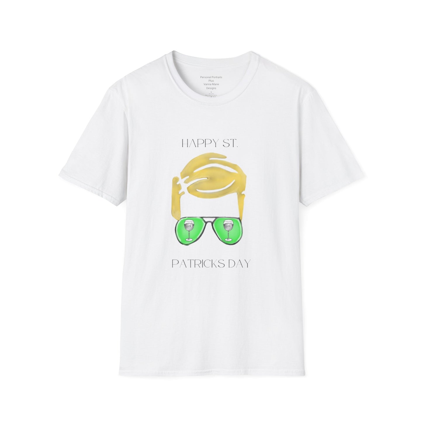 Unisex Softstyle T-Shirt/ Man/ Blonde/ Green Glasses/Wine Glass