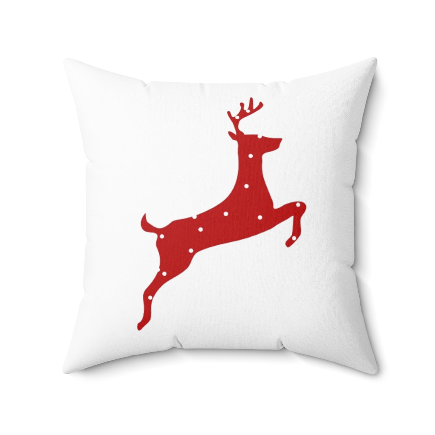 Spun Polyester Square Pillow/ Red Poke a Dot reindeer/Holiday/White