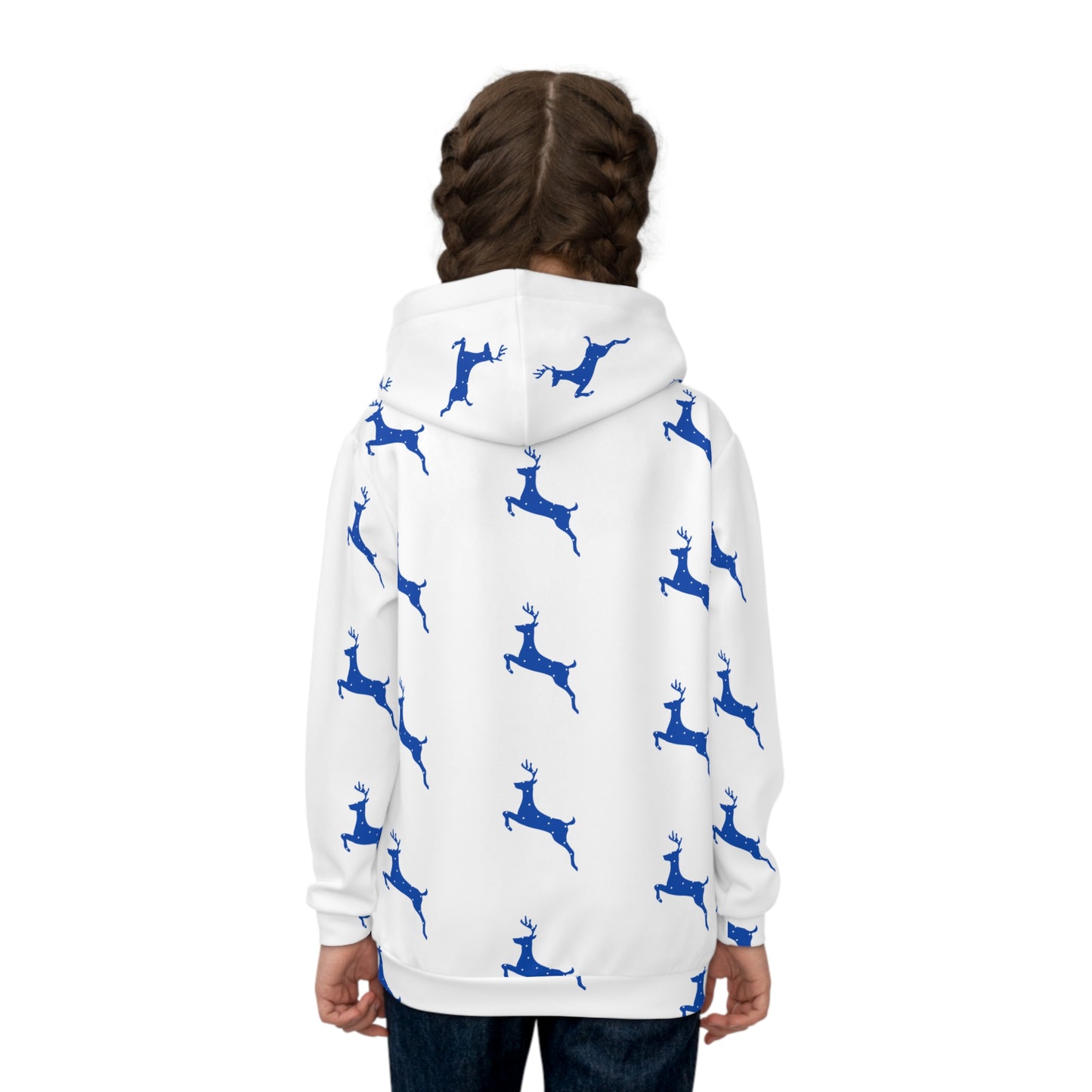 Children's Hoodie (AOP/Blue Poke a Dot Reindeer/White BG