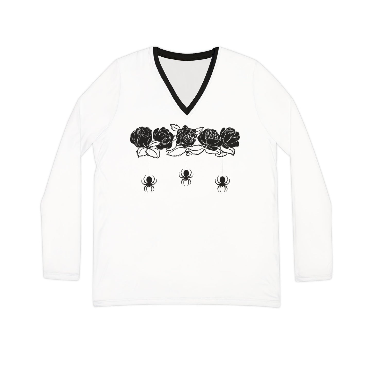 Women's Long Sleeve V-neck Shirt (AOP)/Roses/Spiders