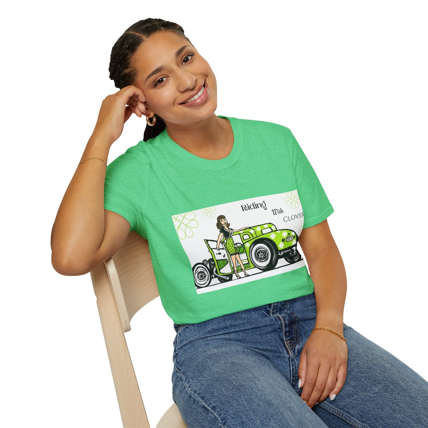 Unisex Softstyle T-Shirt/Riding with Clovers/brunnett