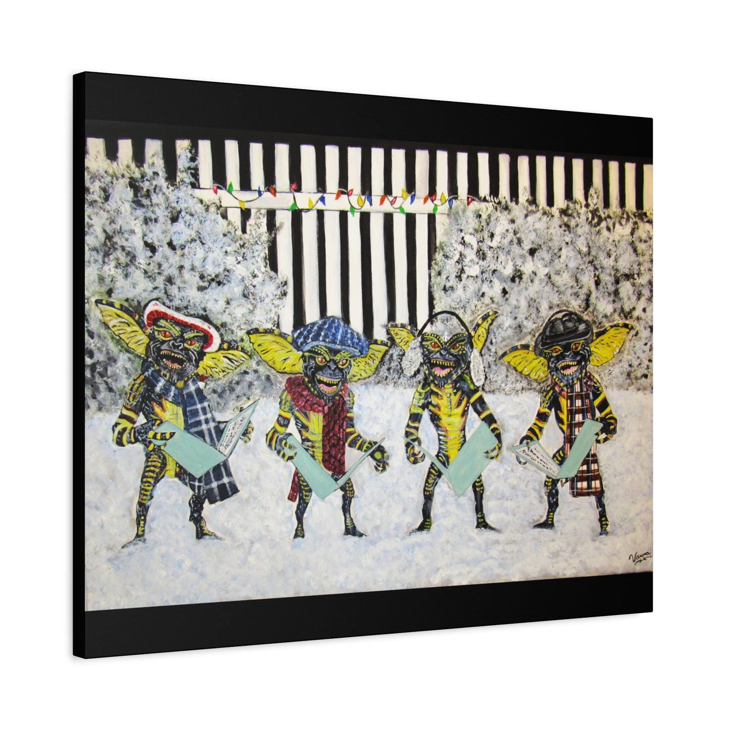 Matte Canvas, Stretched, 1.25"/ Acrylic Painting Print/ Caroling Gremlins