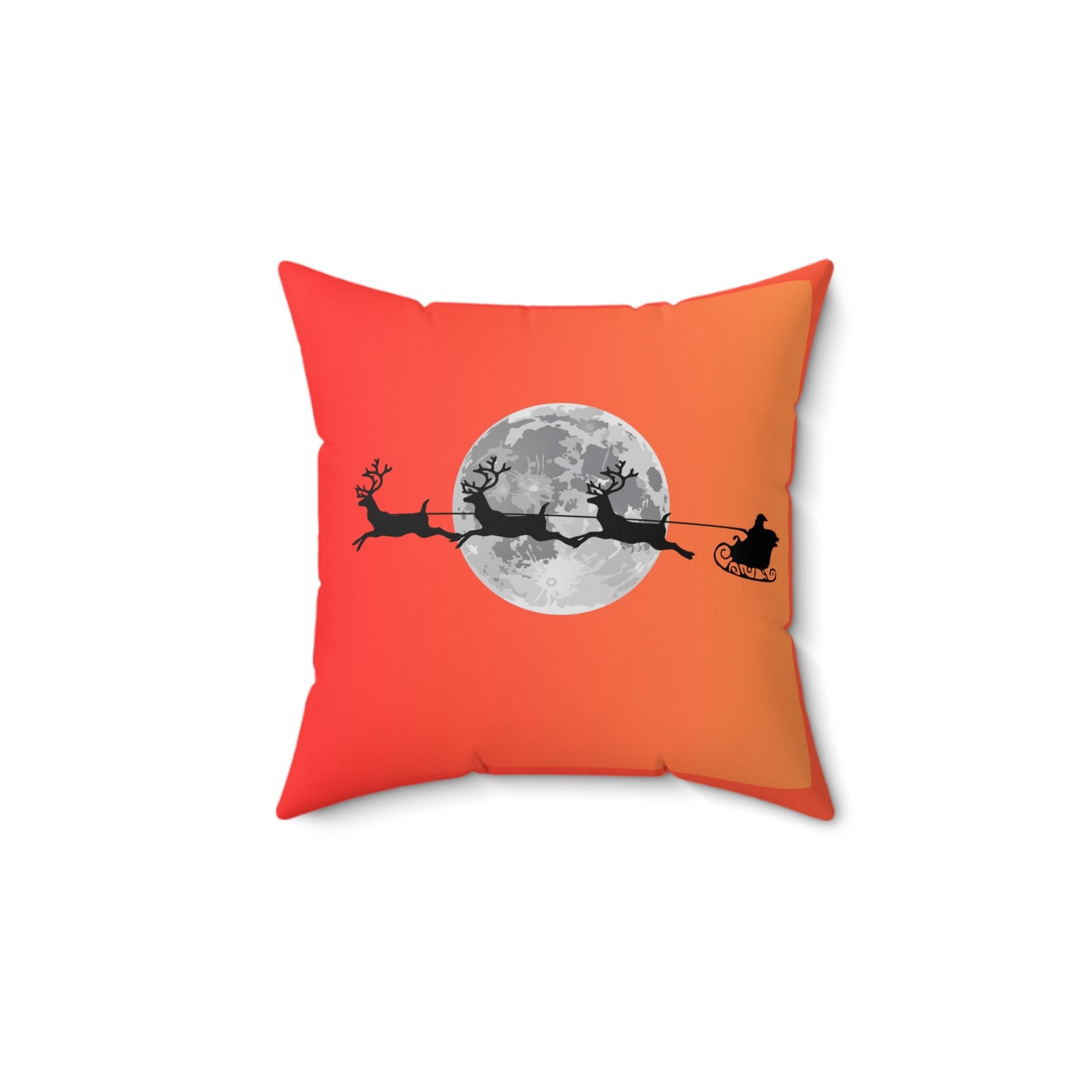 Spun Polyester Square Pillow/Orange Gradient/Santa flying across the moon/Silhouette