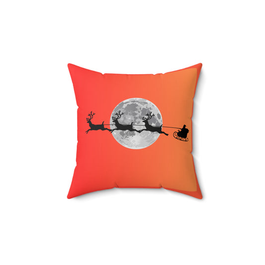 Spun Polyester Square Pillow/Orange Gradient/Santa flying across the moon/Silhouette