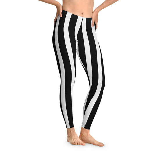 Woman's Stretchy Leggings (AOP)/Black and White