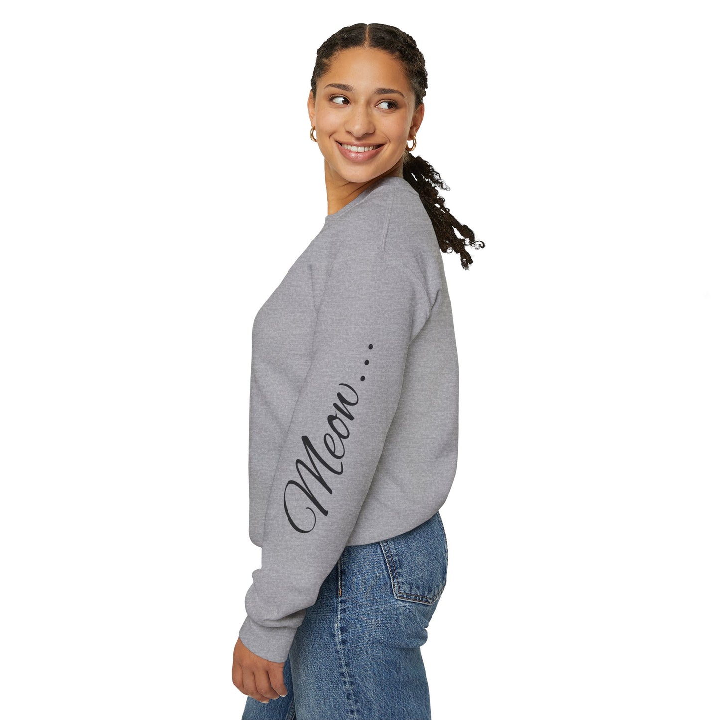 Womans Heavy Blend™ Crewneck Sweatshirt/Cat in a Hat/Holiday/Text down the Arm