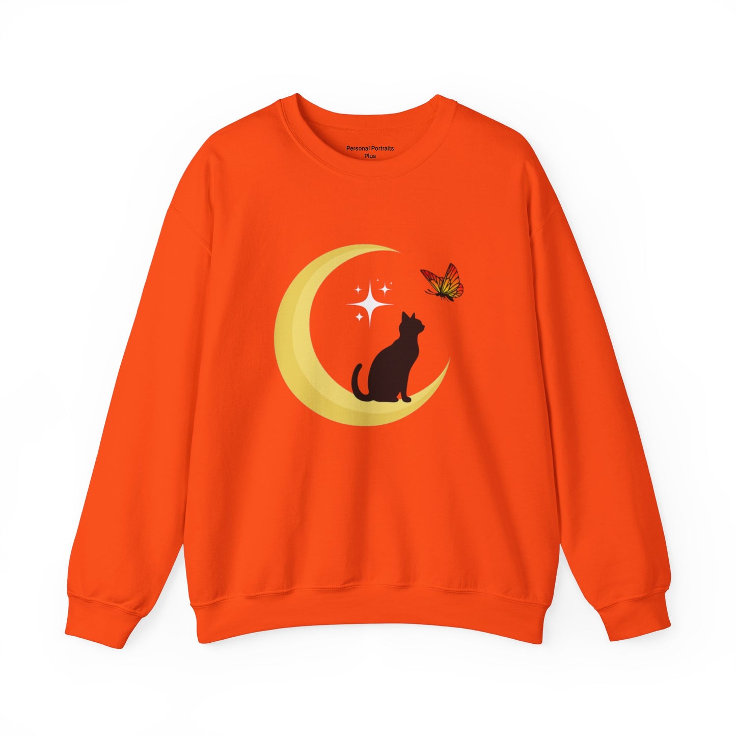 Woman's Heavy Blend™ Crewneck Sweatshirt/ Cat on the moon/White Star/Fall