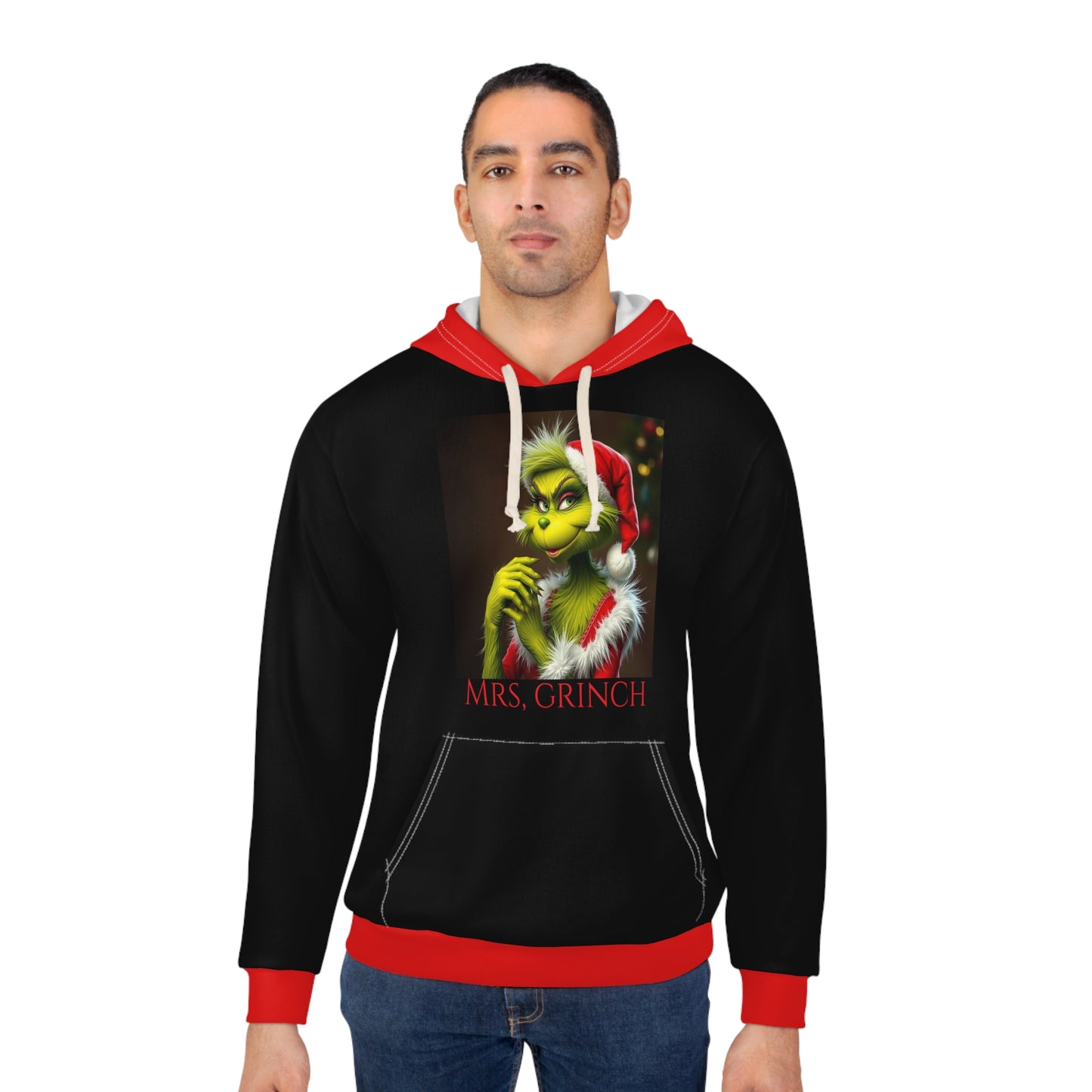 Unisex Pullover Hoodie (AOP)/Mrs. Grinch/Black