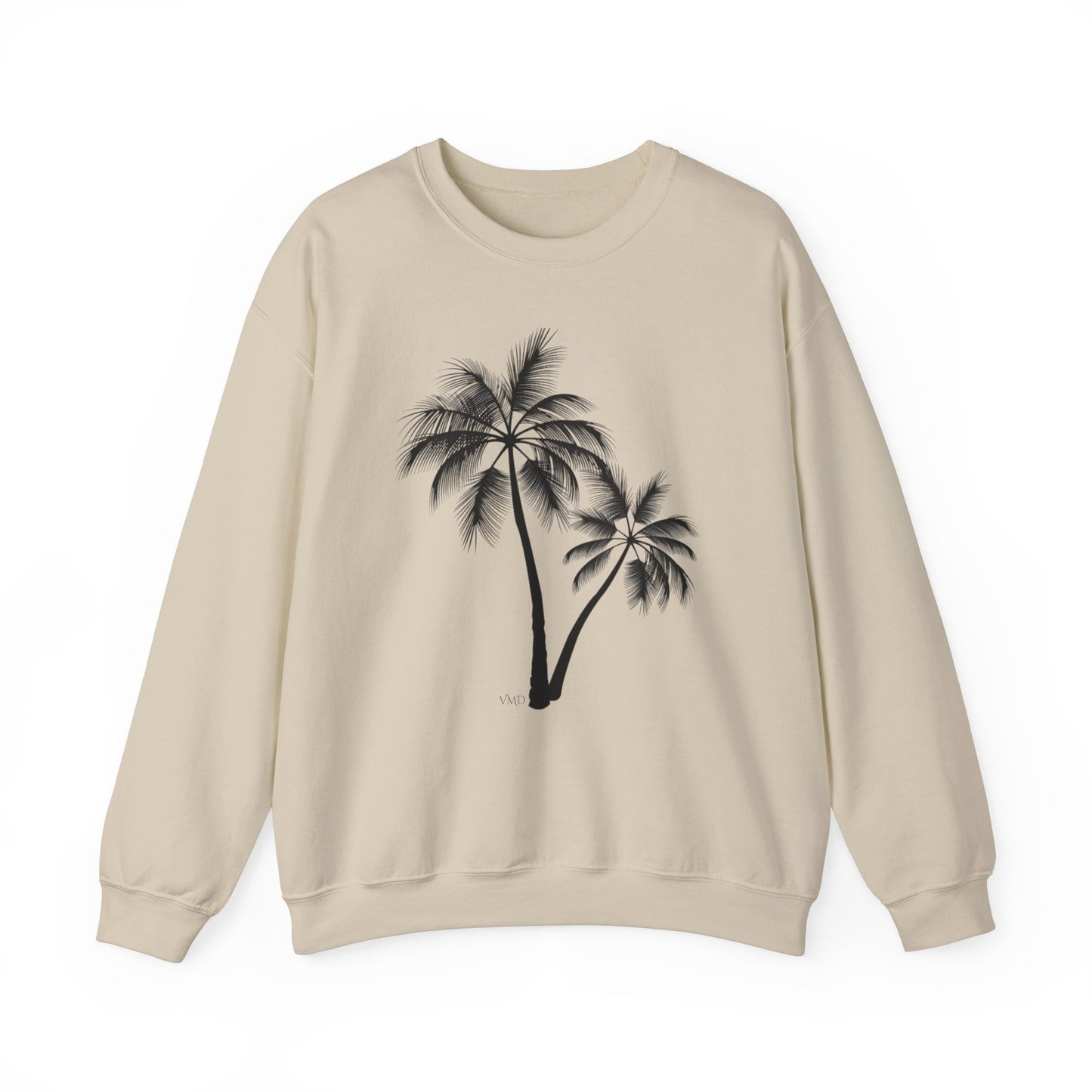 Womans Heavy Blend™ Crewneck Sweatshirt/2 Palm Trees/Black/White