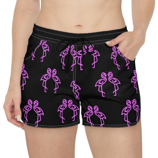 Women's Casual Shorts (AOP)/Neon Pink Flamingos