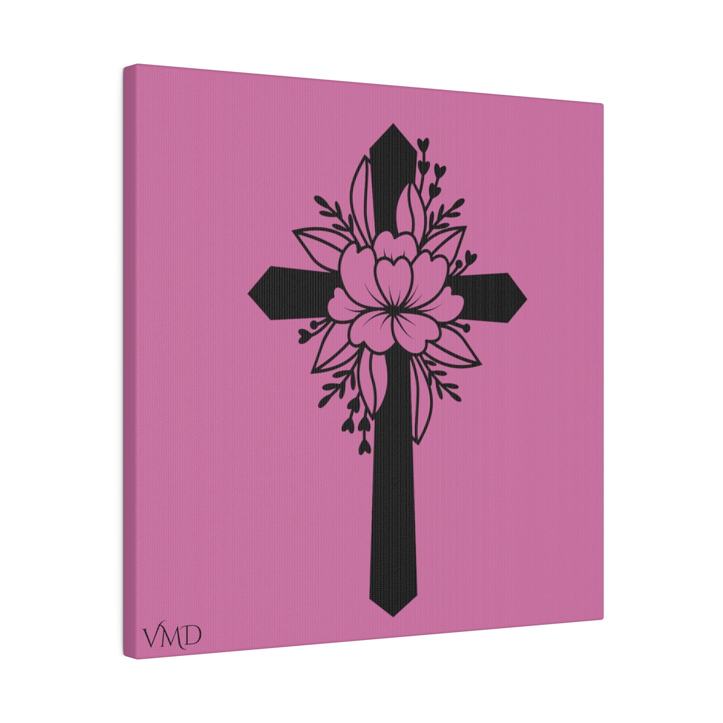 Digital Portrait Print, 0.75"/Floral Cross/Pink BG