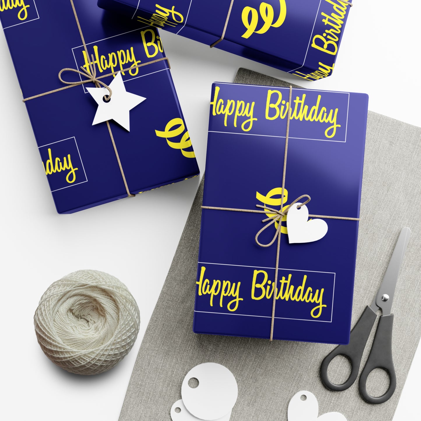 Birthday Gift Wrap Papers/ Happy Birthday/Maize/ Blue /Blue /Black Gradient