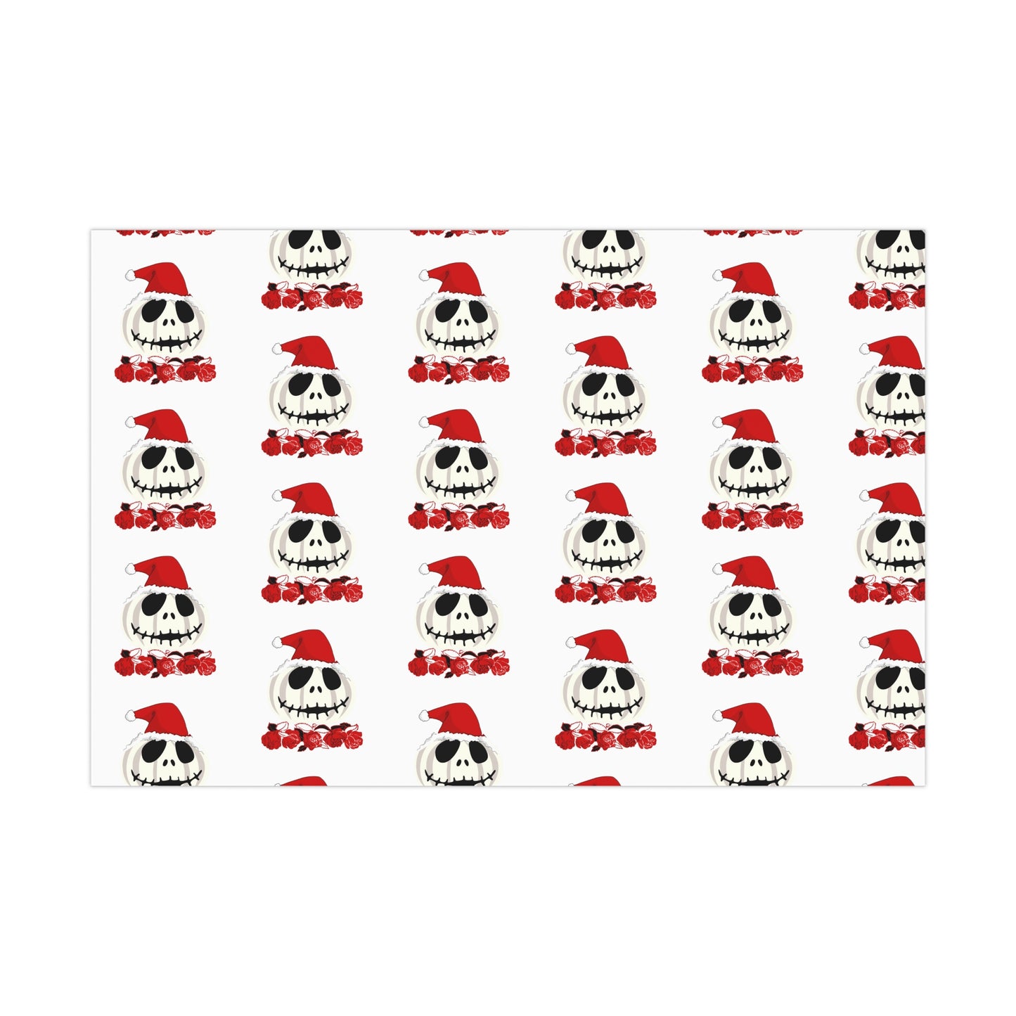 Holiiday Gift Wrap Papers/White Jack O Lantern Red Santa Hat/Red Roses/Dark Gray