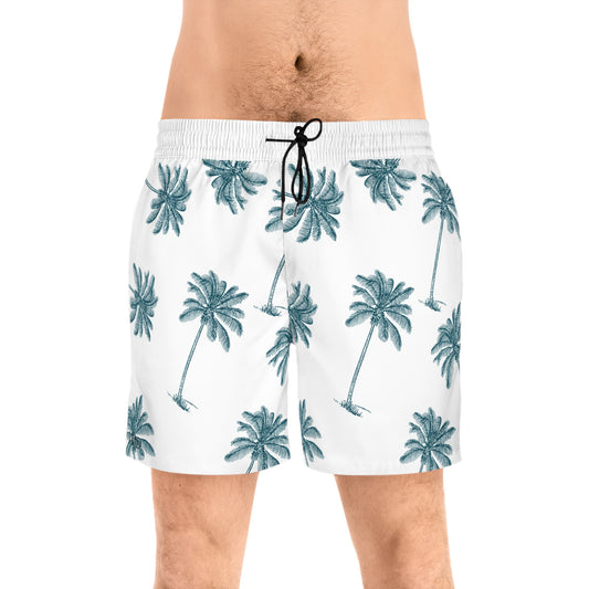 Men's Mid-Length Swim Shorts (AOP)/Dark Blue Palm Trees