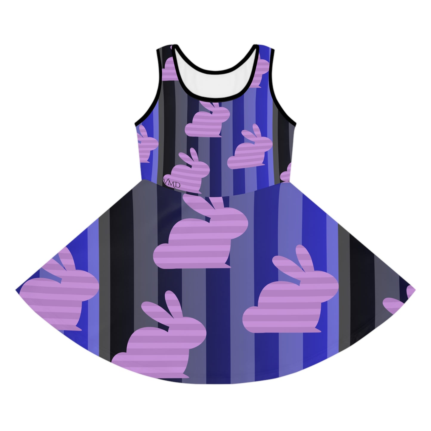 Girls' Sleeveless Easter/ Sundress (AOP)//Purple Bunnies/Blue Background