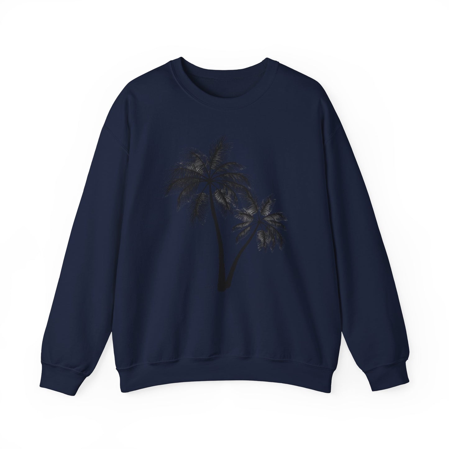 Womans Heavy Blend™ Crewneck Sweatshirt/2 Palm Trees/Black/White