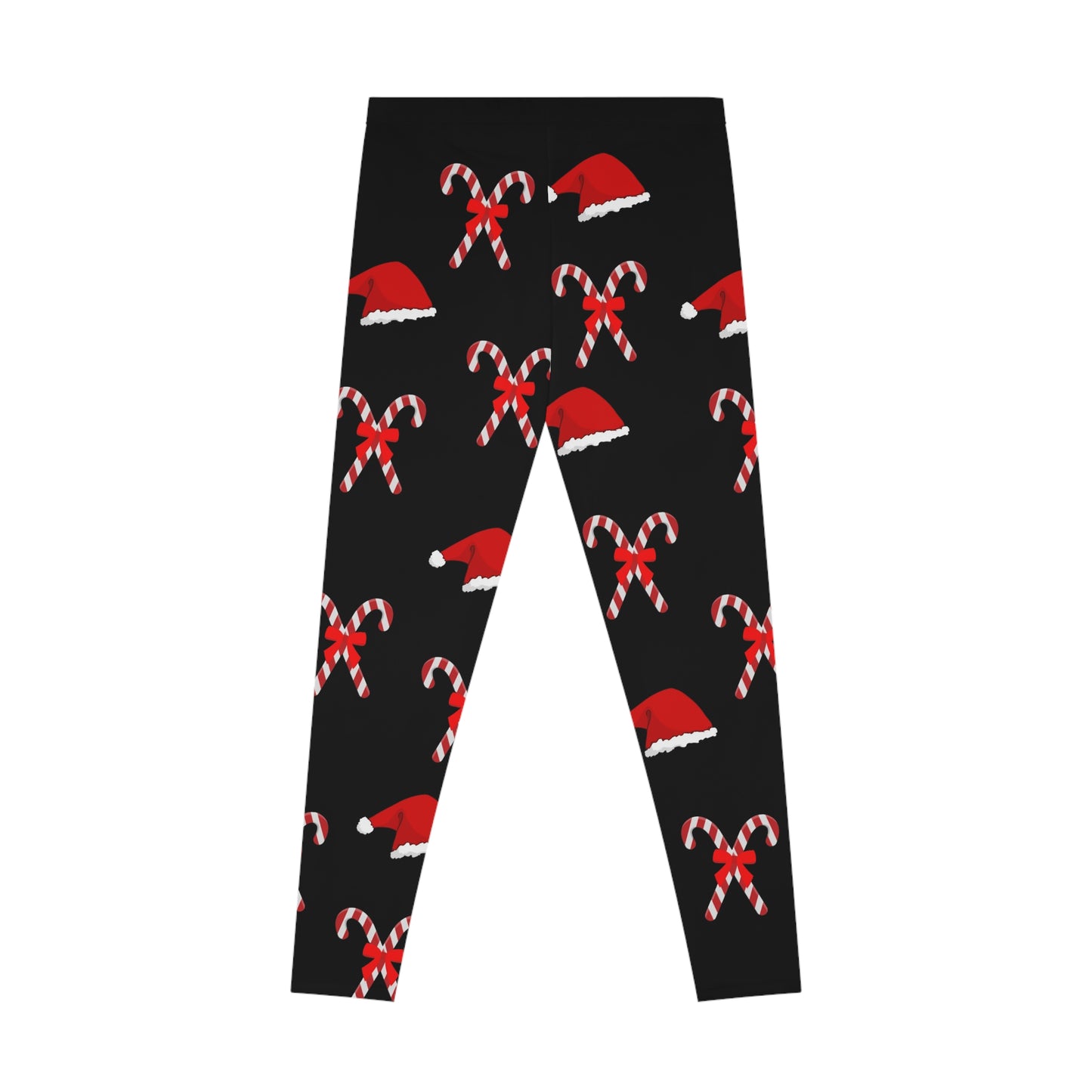 Women's Stretchy Leggings (AOP)/Santa Hat/Candy Canes/Black