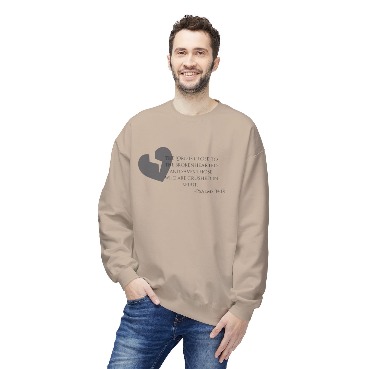 Mens Midweight Softstyle Fleece Crewneck Sweatshirt/Psalms 34:18/Dark Heart