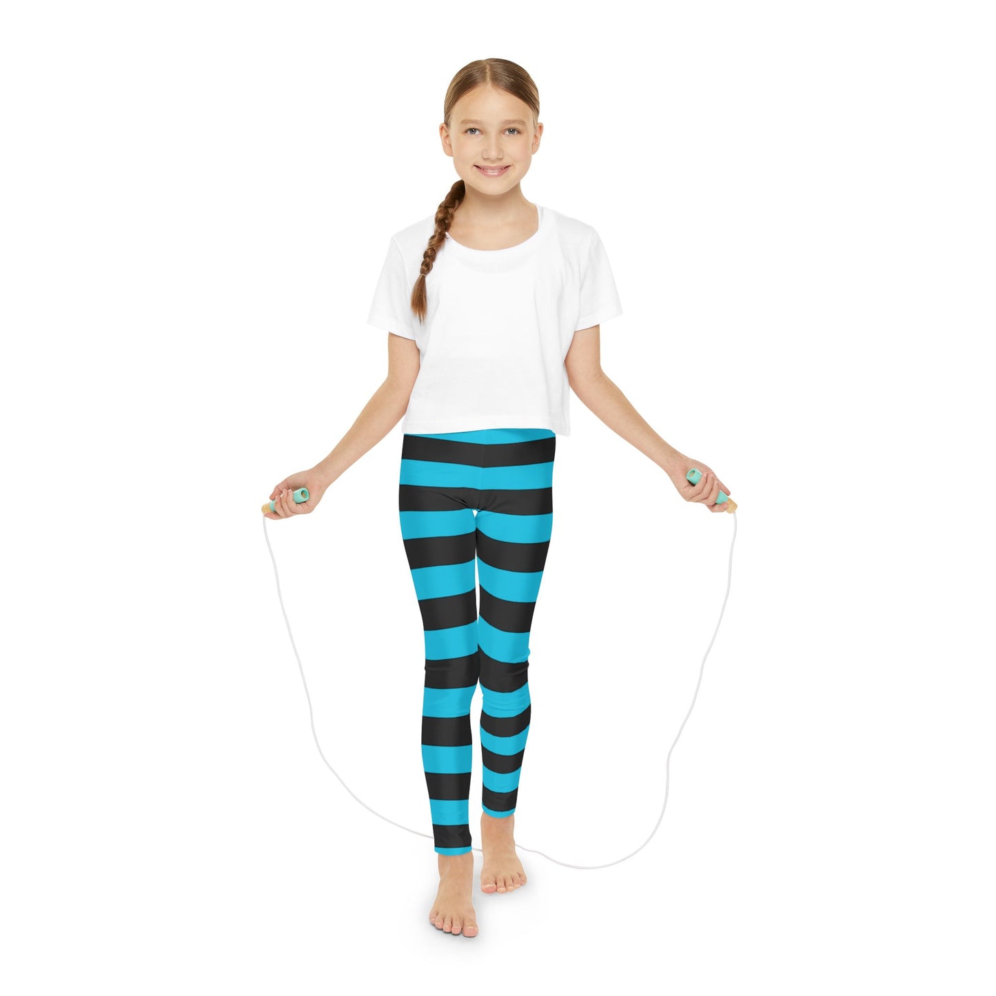 Girls Youth Full-Length Leggings (AOP)/Witch Stripes/Teal