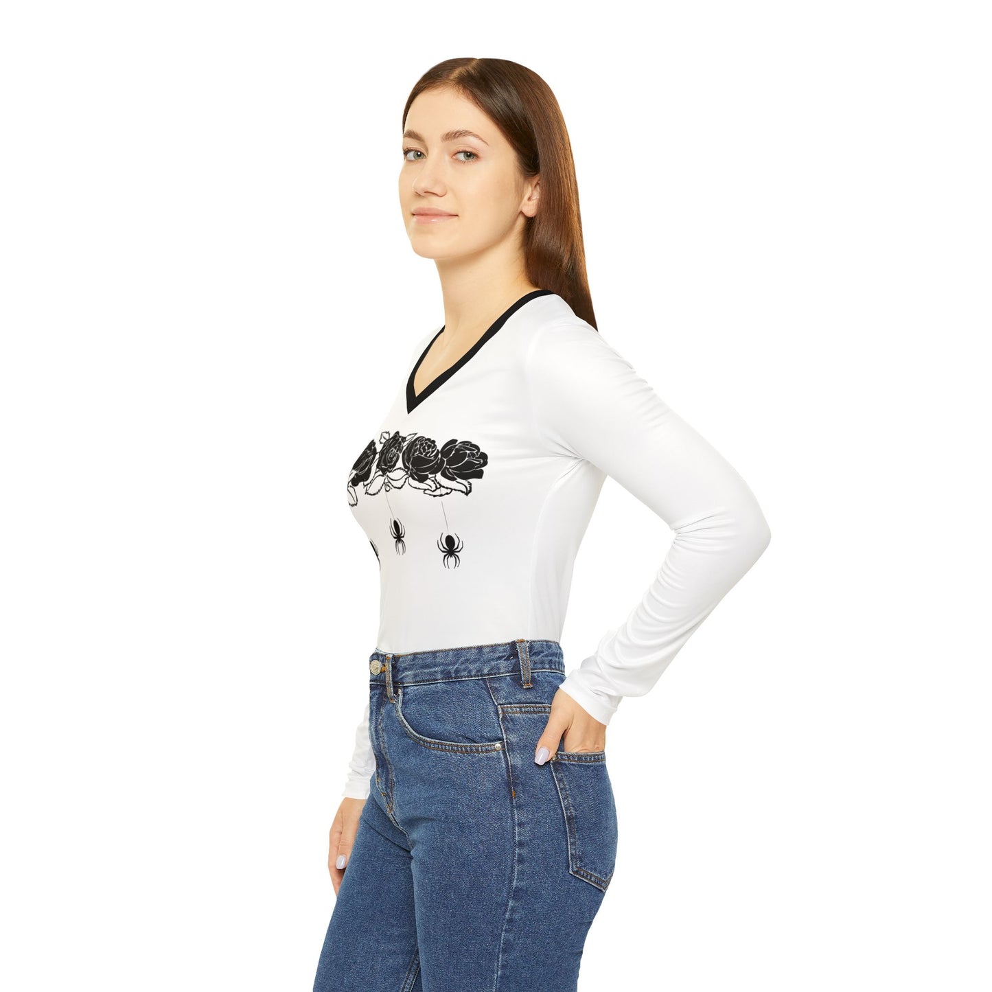 Women's Long Sleeve V-neck Shirt (AOP)/Roses/Spiders