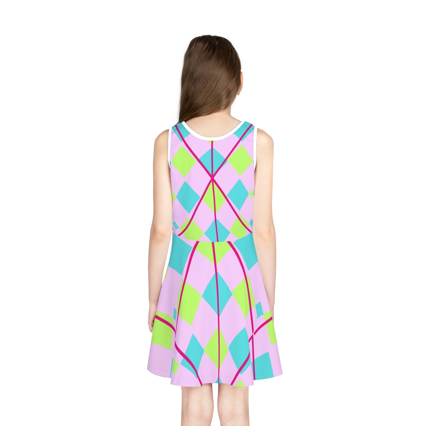 Girls' Sleeveless Sundress (AOP)/Spring/Easter/Green/Blue/Diamond