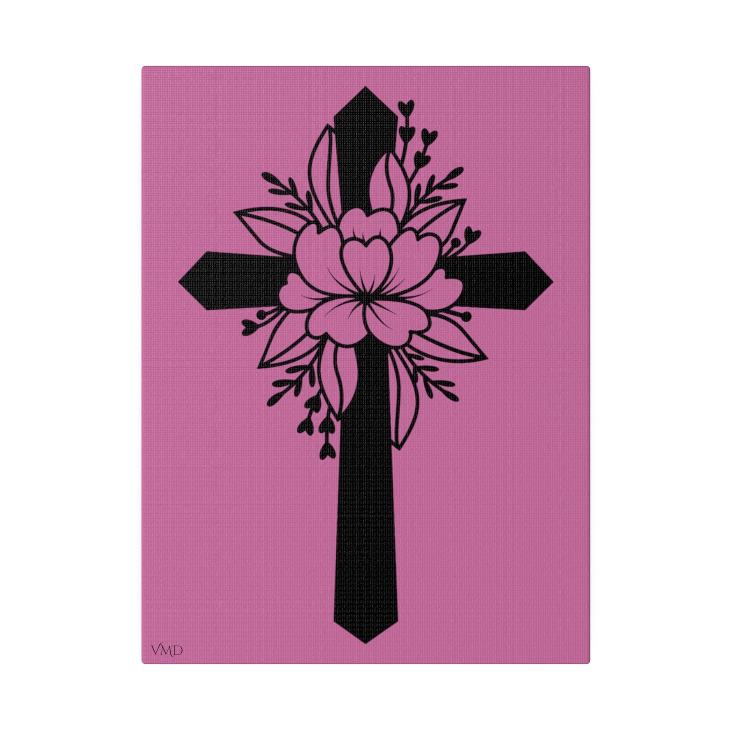 Digital Portrait Print, 0.75"/Floral Cross/Pink BG