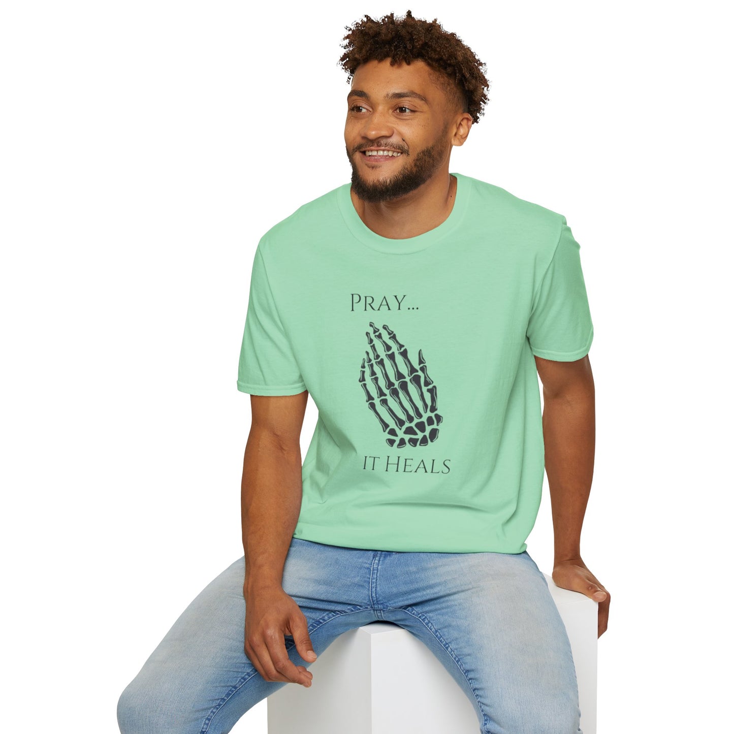 Unisex Softstyle T-Shirt/ Pray It heals/ Skeleton Hands