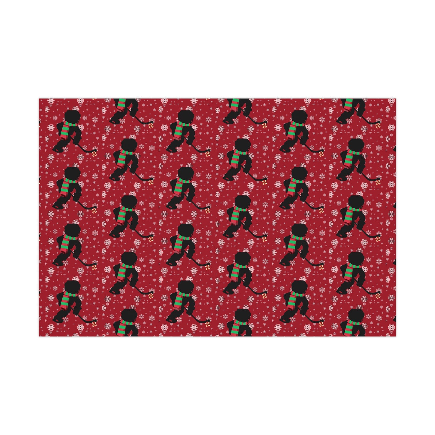 Holiday Gift Wrap Papers/ Hockey Silhouette Red and Green Scarf/Dark Red