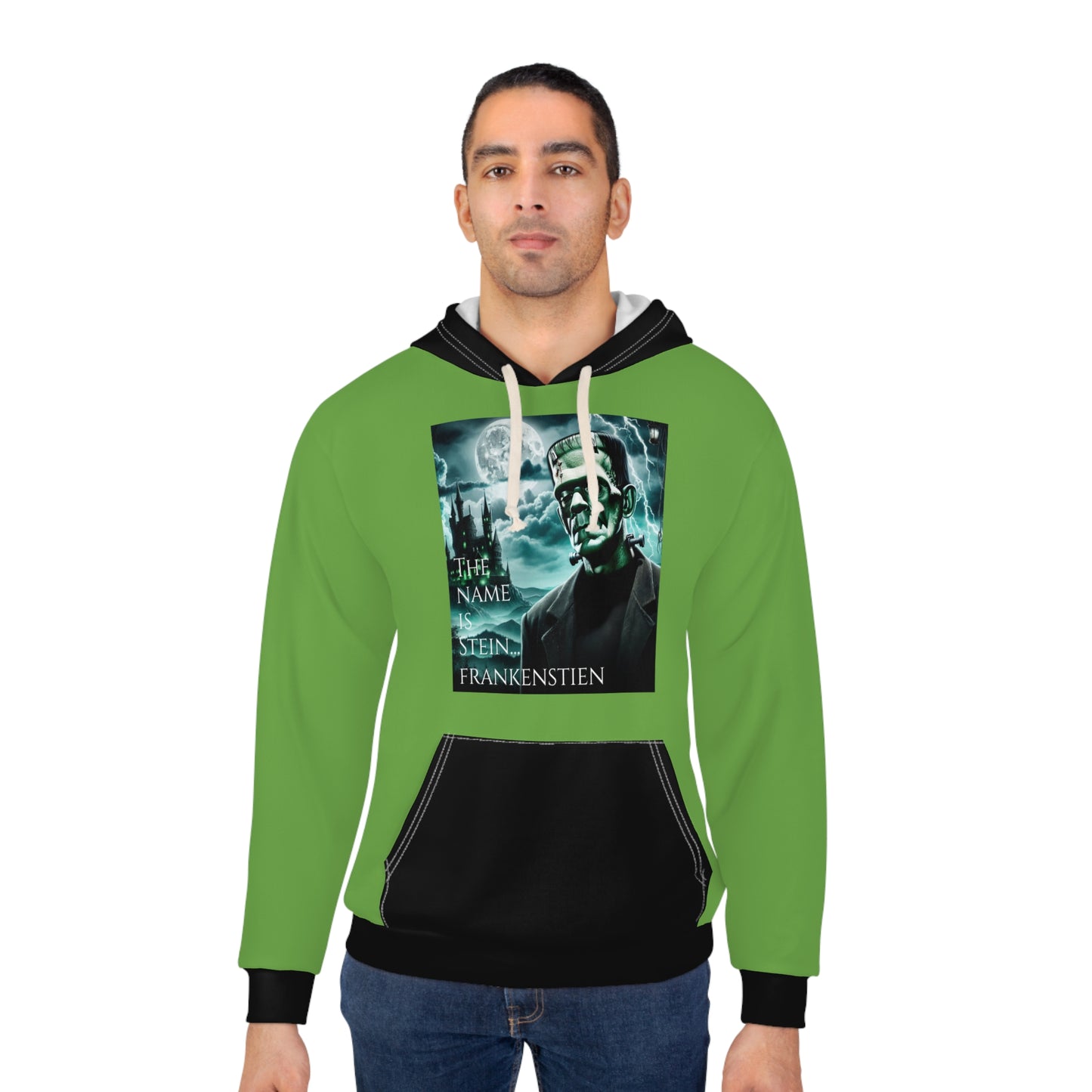 Unisex Pullover Hoodie (AOP)/ The Name is Stein... Frankenstein/Halloween